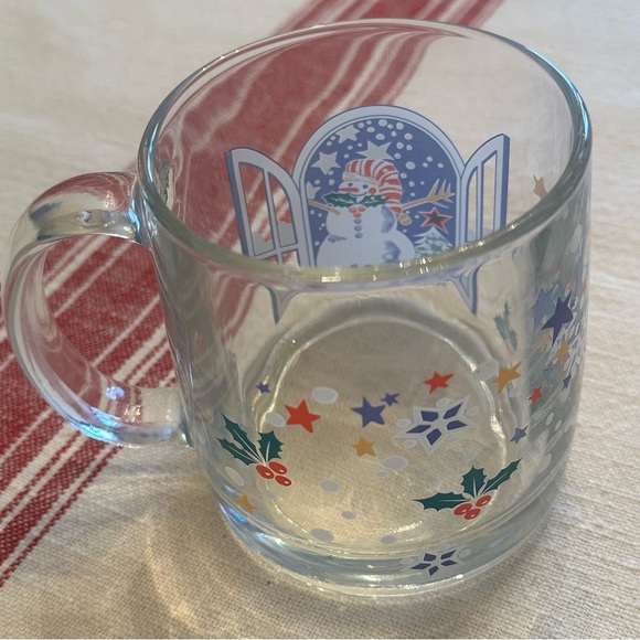 Vintage EPOCH Mr. Snowman Glass Glassware Coffee Tea Mug Bright Holiday USA - Picture 6 of 10